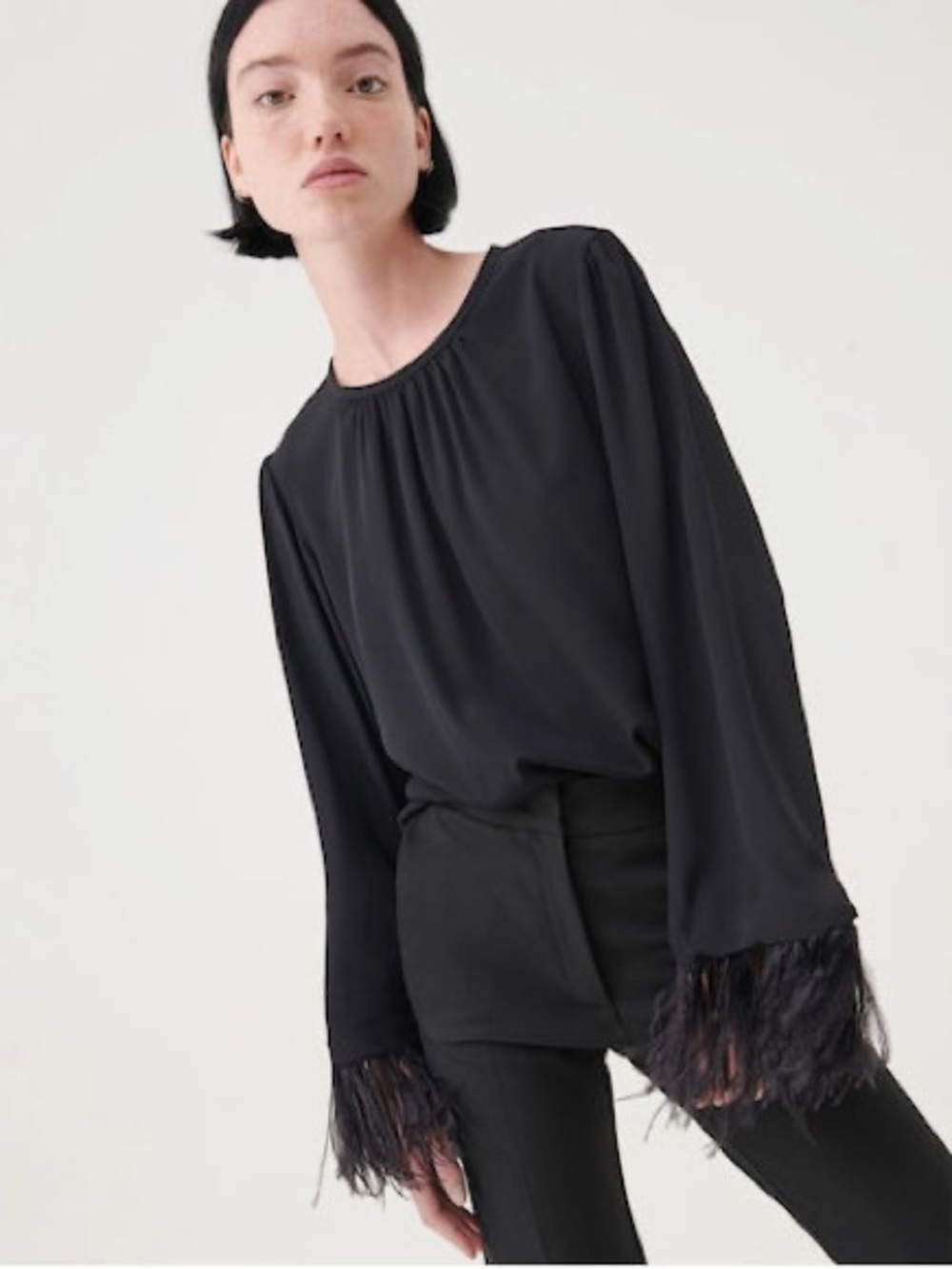 MARELLA Max Mara Rivista Crepe Feather Sleeve Top